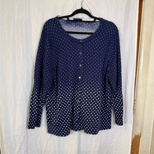 Lands' End Blue Button Down Shirt with White Polka Dots 2x 100% Cotton